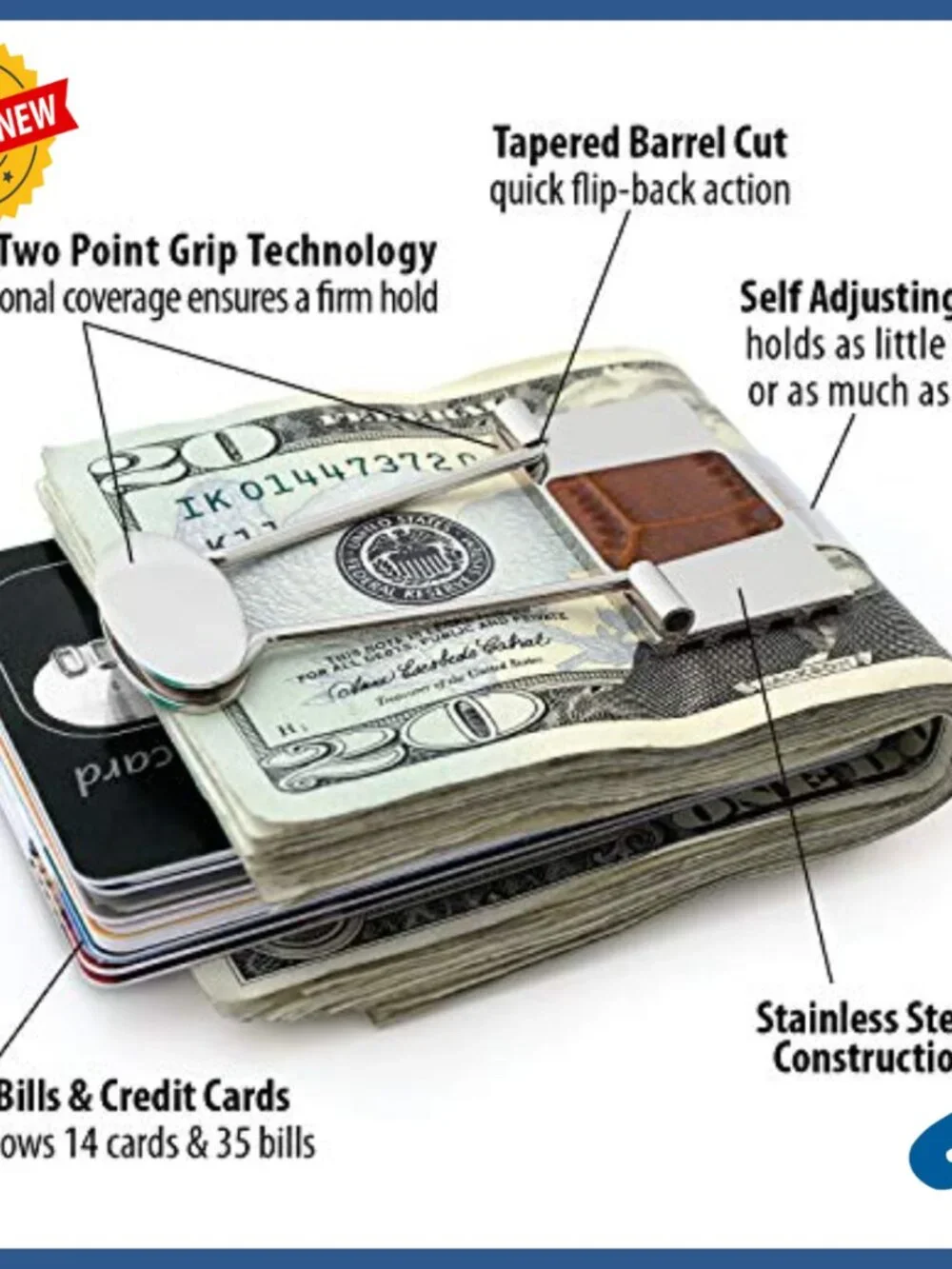 Stainless Steel Money Clip Wallet Slim Minimalist Credit Card Holder